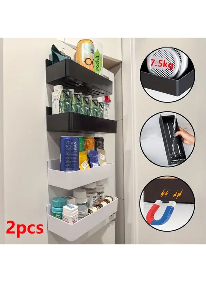 Magnetic Spice Rack For Refrigerator Black No Drill Installation Space Saving Shelf Organizer - Image 1