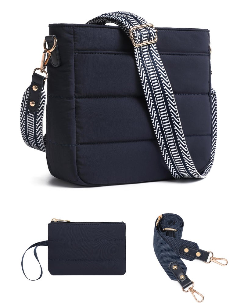 BAVERGE Purses for Women 2PCS Puffer Quilted Crossbody Shoulder Hobo Bags Trendy Ladies Handbag with Coin Wallet 2 Adjustable Straps - Image 1