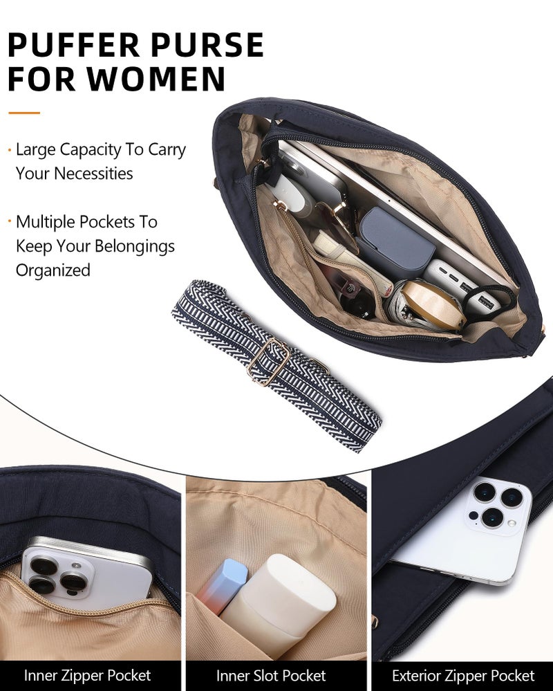 BAVERGE Purses for Women 2PCS Puffer Quilted Crossbody Shoulder Hobo Bags Trendy Ladies Handbag with Coin Wallet 2 Adjustable Straps - Image 4