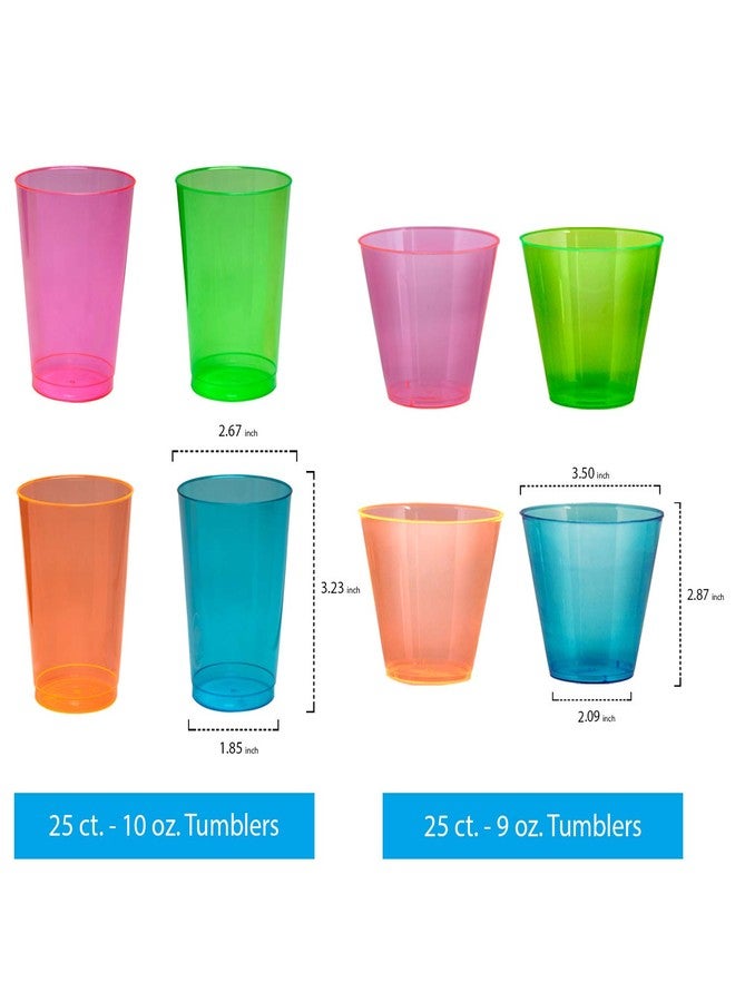 Party Essentials Party Supplies Set/Blacklight UV Glow in The Dark Kit, 9" Plates, 6" Plates, 10 oz. Tumblers, 9 oz. Tumblers, Cutlery, 158 Piece, Assorted Neon (N265298) - Image 4