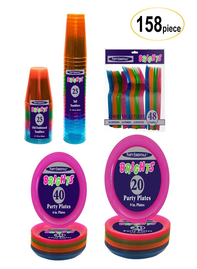 Party Essentials Party Supplies Set/Blacklight UV Glow in The Dark Kit, 9" Plates, 6" Plates, 10 oz. Tumblers, 9 oz. Tumblers, Cutlery, 158 Piece, Assorted Neon (N265298) - Image 2