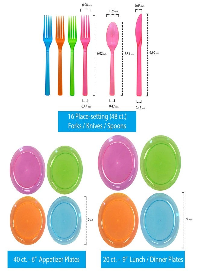 Party Essentials Party Supplies Set/Blacklight UV Glow in The Dark Kit, 9" Plates, 6" Plates, 10 oz. Tumblers, 9 oz. Tumblers, Cutlery, 158 Piece, Assorted Neon (N265298) - Image 3