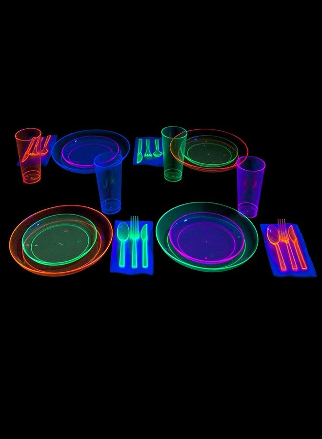 Party Essentials Party Supplies Set/Blacklight UV Glow in The Dark Kit, 9" Plates, 6" Plates, 10 oz. Tumblers, 9 oz. Tumblers, Cutlery, 158 Piece, Assorted Neon (N265298) - Image 5