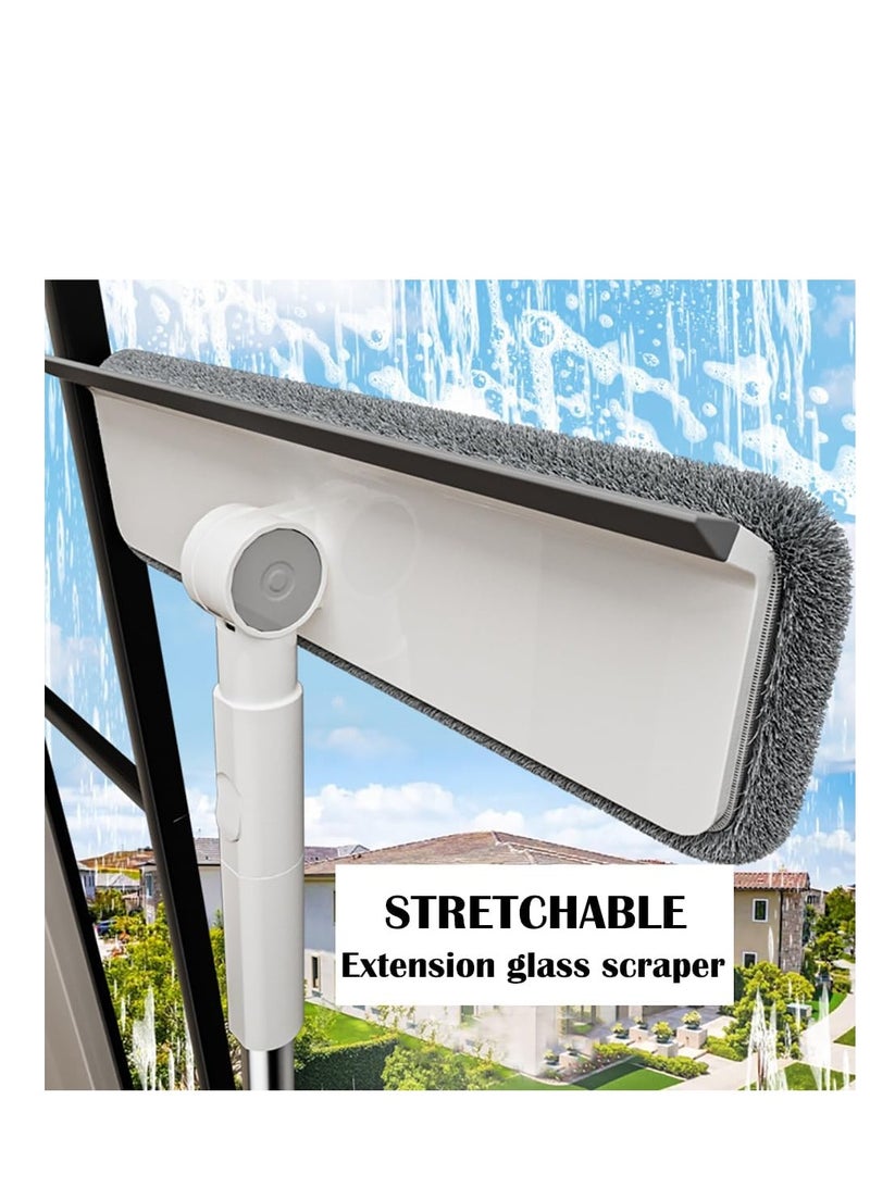 أداة تنظيف النوافذ 2 في 1، فرشاة تنظيف النوافذ التليسكوبية، مجموعة تنظيف ممسحات النوافذ المنزلية ذات المقبض الطويل مع قطعتين قماش من الألياف الدقيقة للنافذة العالية في الأماكن المغلقة/الخارجية، باب زج - Image 3