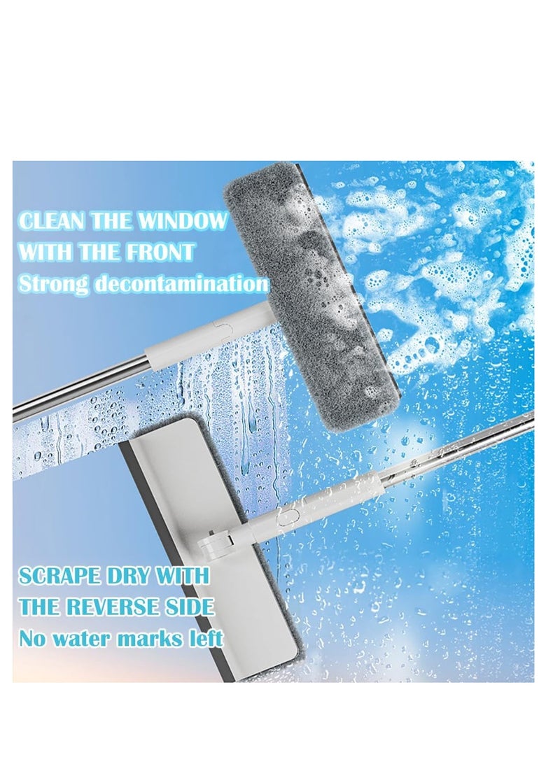 أداة تنظيف النوافذ 2 في 1، فرشاة تنظيف النوافذ التليسكوبية، مجموعة تنظيف ممسحات النوافذ المنزلية ذات المقبض الطويل مع قطعتين قماش من الألياف الدقيقة للنافذة العالية في الأماكن المغلقة/الخارجية، باب زج - Image 4