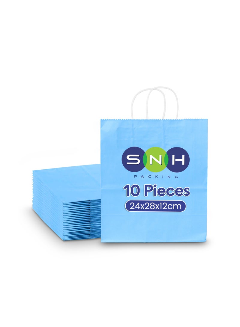 SNH Packing SNH Packing Kraft Paper Bags, Turquoise Blue, 24x28x12 cm - Pack of 10 - Twisted Handle Party Bags for Weddings, Birthdays & Celebrations - Ideal for Favors and Gifts  - Image 1