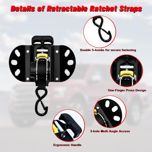 MTGSTOCL 2pcs Retractable Ratchet Straps Compatible with Ford F-150 2015-2025, 10 Ft Truck Bed Mounted Ratchet Straps for Ford F-250/350/450/550 2017-2025 - Image 2