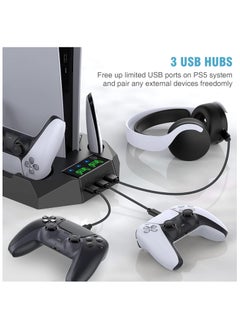 DOBE PS5 Slim Stand and Cooling Station with Controller Charging Station for Playsation 5 Slim&Standard Disc/Digital Console, PS5 Accessories Incl. Controller Charger/Turbo Fan/3 USB Hub/Headset holder  - Image 2