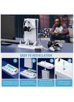 DOBE PS5 Slim Stand and Cooling Station with Controller Charging Station for Playsation 5 Slim&Standard Disc/Digital Console, PS5 Accessories Incl. Controller Charger/Turbo Fan/3 USB Hub/Headset holder  - Image 4