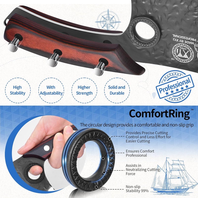 XYJ سكين شيف صربي XYJ سكين لحم 7 بوصة من الفولاذ الكربوني العالي بنمط مطرقة شفرة حادة للغاية سكين قطع الخضار واللحم مع غلاف مقبض خشبي كامل الطول سكين جزار لصديق - Image 5