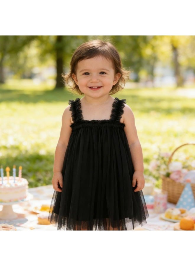 AGQT Baby Girls Tutu Dress Sleeveless Kids Tulle Princess Birthday Dresses Formal Party Gowns Layered Dress Black Size 18-24 Months - Image 3