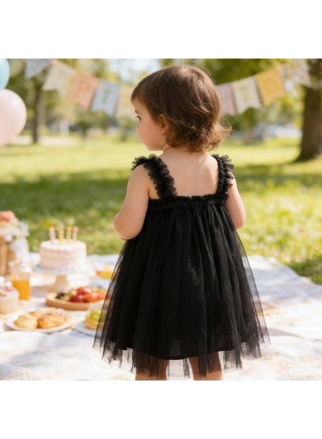 AGQT Baby Girls Tutu Dress Sleeveless Kids Tulle Princess Birthday Dresses Formal Party Gowns Layered Dress Black Size 18-24 Months - Image 4