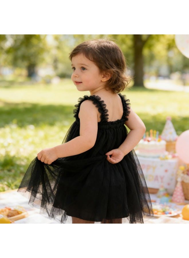 AGQT Baby Girls Tutu Dress Sleeveless Kids Tulle Princess Birthday Dresses Formal Party Gowns Layered Dress Black Size 18-24 Months - Image 5