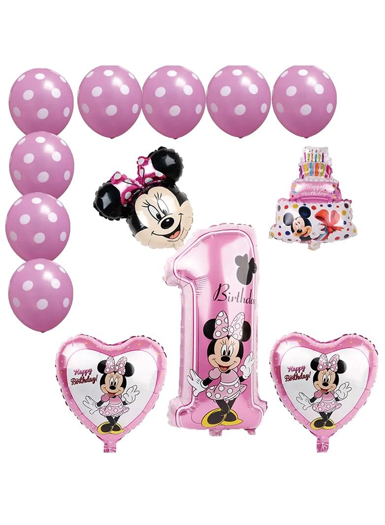 DecoLoral DECOR ME Minnie Mouse 1st Birthday Party Decoration Pink Color , No1 Minnie  Mouse Theme, Birthday Party Supplies , Party supplies kit 13pcs - Image 1