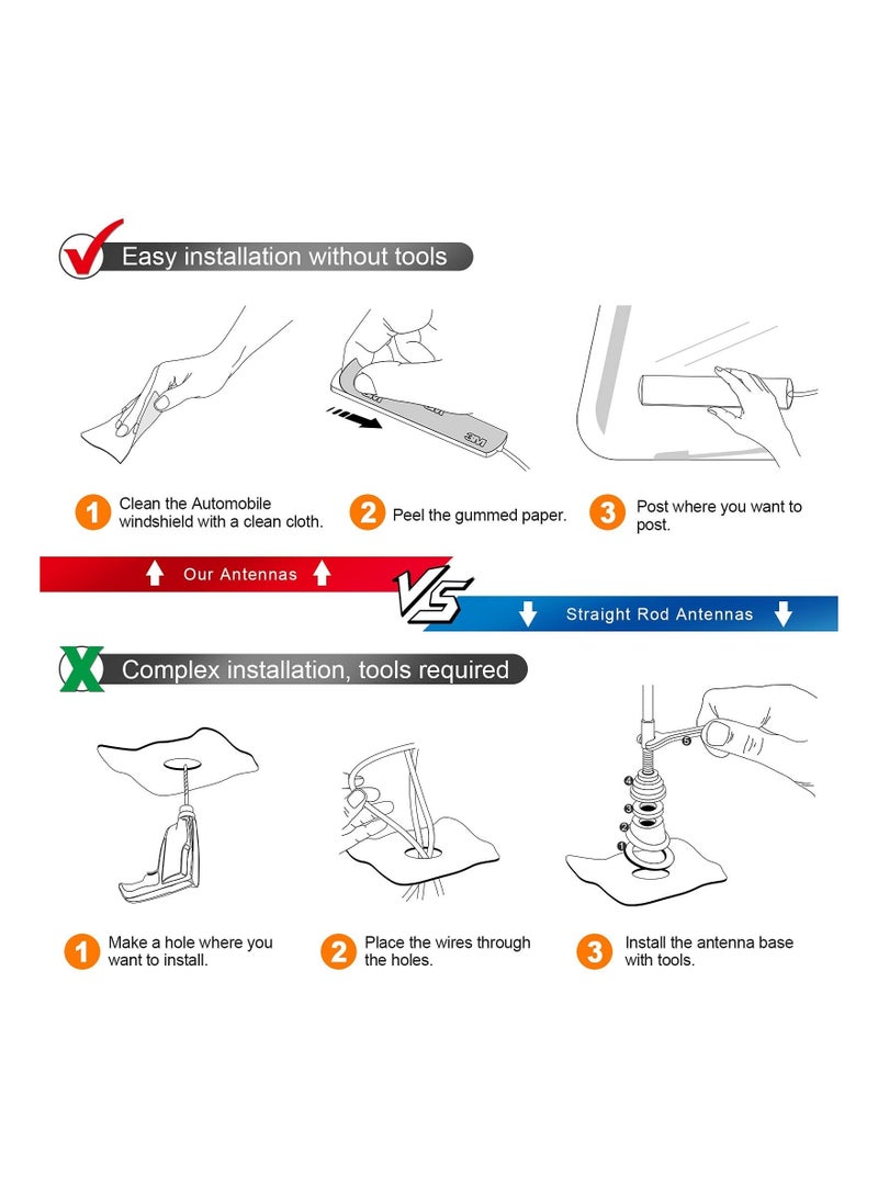 High-Quality FM Aerial Car Radio Antenna with 3m Cable, Windshield Paste, DIN Adapter for Cars & Trucks, DAB Radio Compatible - Image 4