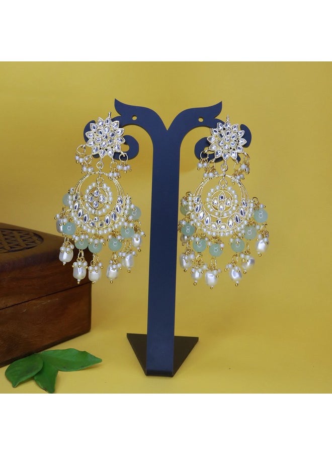 I Jewels I Jewels 18K Gold Plated Traditional Handcrafted Pearl Kundan Beaded Chandbali Earrings for Women/Girls (E2916Sb)  - Image 4