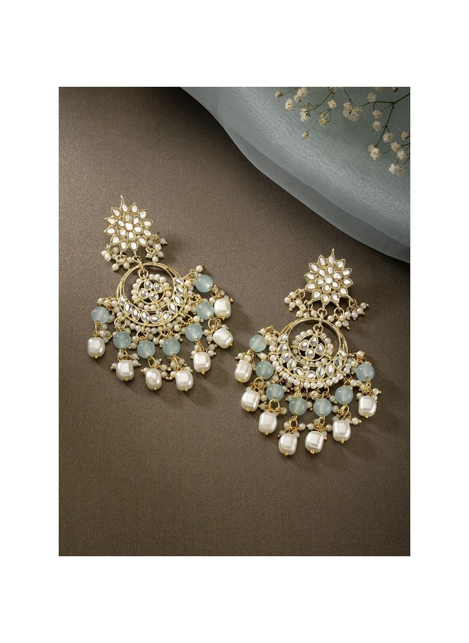 I Jewels I Jewels 18K Gold Plated Traditional Handcrafted Pearl Kundan Beaded Chandbali Earrings for Women/Girls (E2916Sb)  - Image 3