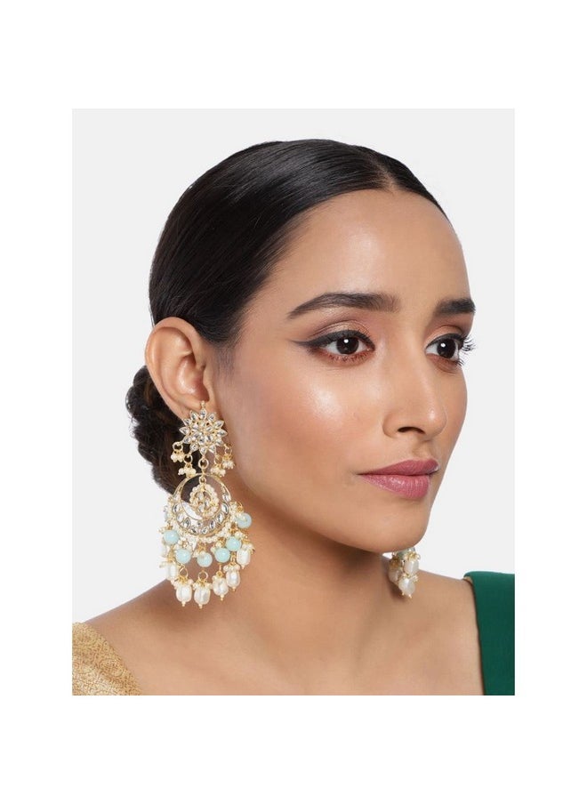 I Jewels I Jewels 18K Gold Plated Traditional Handcrafted Pearl Kundan Beaded Chandbali Earrings for Women/Girls (E2916Sb)  - Image 2