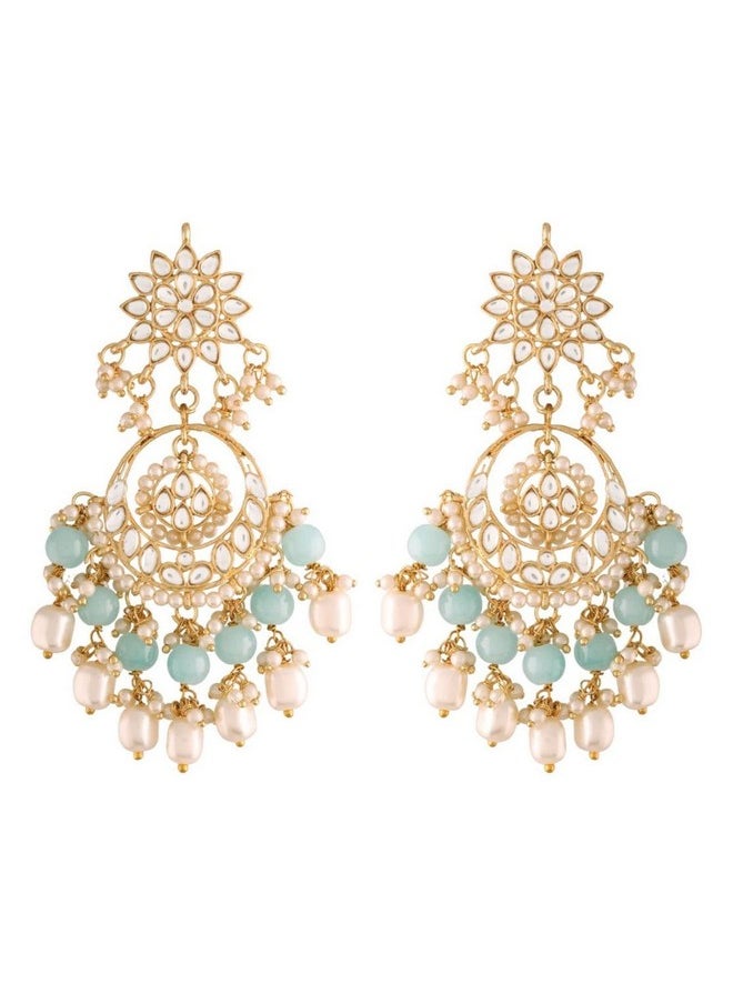 I Jewels I Jewels 18K Gold Plated Traditional Handcrafted Pearl Kundan Beaded Chandbali Earrings for Women/Girls (E2916Sb)  - Image 1