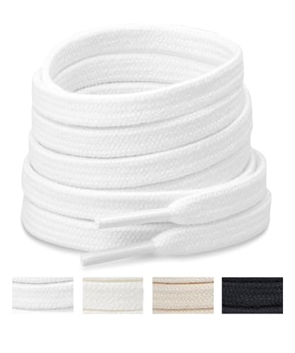 Handshop Wide Flat Athletic Shoelaces 5/16"(2 Pair) - Shoe Laces for Sneakers and Casual Shoes Replacements White 63 inch (160cm) - Image 1