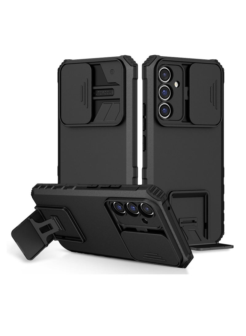 for Samsung Galaxy S25 Case Cover, Innovative Telescopic Bracket, Sliding Protection Camera Window, Slim Thin PC&TPU Shockproof Mobile Phone Case for Samsung Galaxy S25, Black