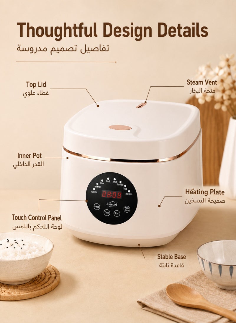 طباخ أرز بسعة كبيرة 5 لتر، طباخ أرز ذكي، تسخين ثلاثي الأبعاد، 8 برامج محددة مسبقًا، وظيفة الإبقاء على الدفء تلقائيًا، مناسب لـ 3-7 أشخاص - Image 3