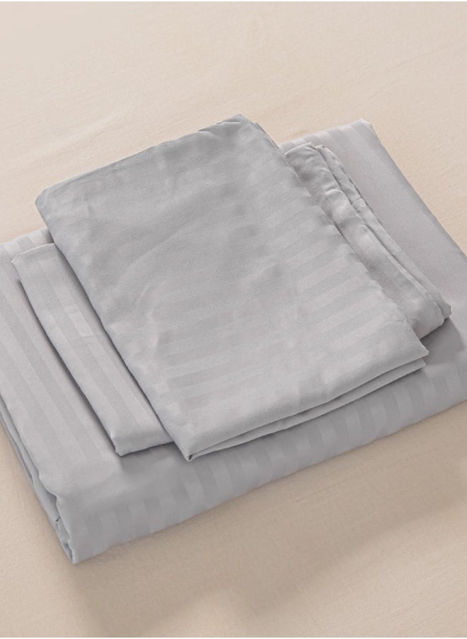 LUNA Home - 3 Pcs King Size Fitted sheet with elastic corner 180*200+30cm with 2 pillow cases, bedsheet set, light gray. - Image 1