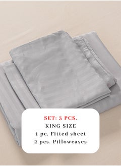 LUNA Home Fitted sheet with elastic corner 180*200+30cm with 2 pillow cases, bedsheet set 0f 3 piece king size, light gray.  - Image 2