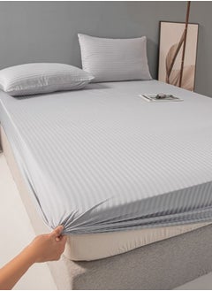 LUNA Home Fitted sheet with elastic corner 180*200+30cm with 2 pillow cases, bedsheet set 0f 3 piece king size, light gray.  - Image 1