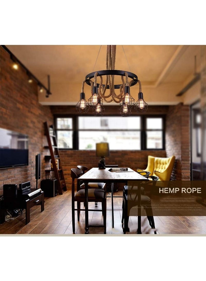 AFN Vintage Rope Chandelier Ceiling Light with Multi Bulb Hanging Design, Industrial Farmhouse Pendant Lamp for Dining Room Living Area Restaurant Decor - Image 2