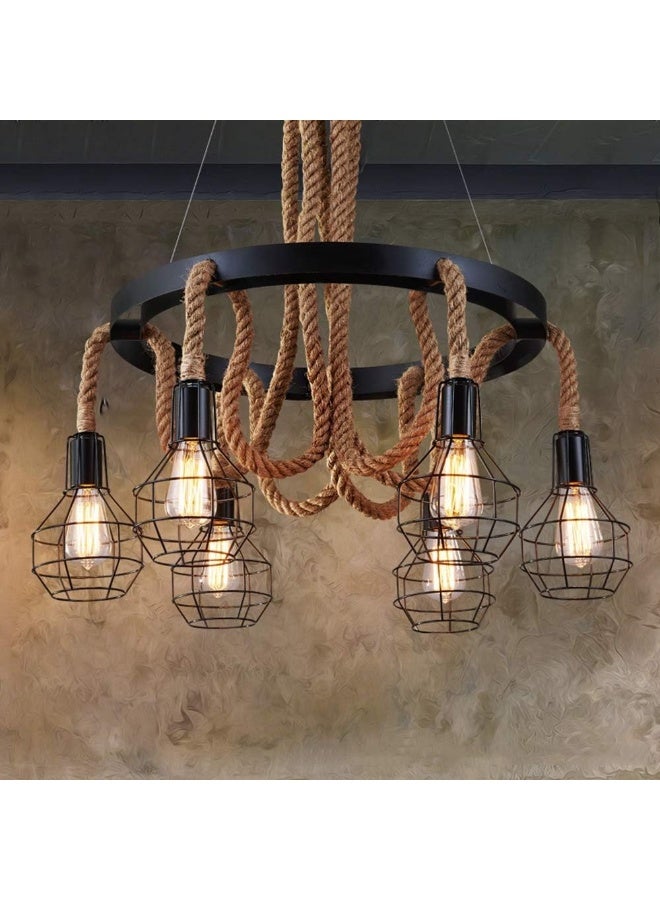 AFN Vintage Rope Chandelier Ceiling Light with Multi Bulb Hanging Design, Industrial Farmhouse Pendant Lamp for Dining Room Living Area Restaurant Decor - Image 3