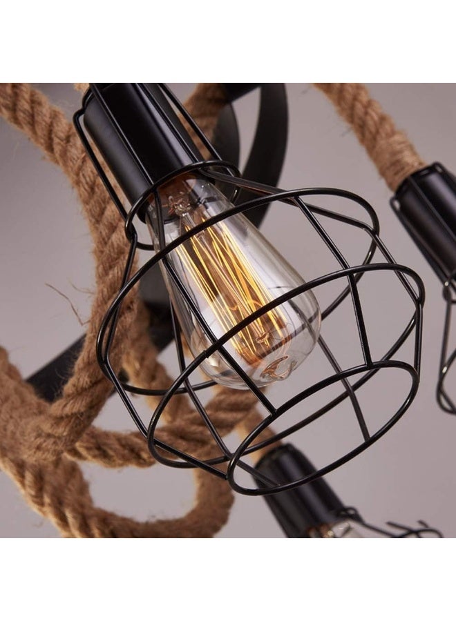 AFN Vintage Rope Chandelier Ceiling Light with Multi Bulb Hanging Design, Industrial Farmhouse Pendant Lamp for Dining Room Living Area Restaurant Decor - Image 5