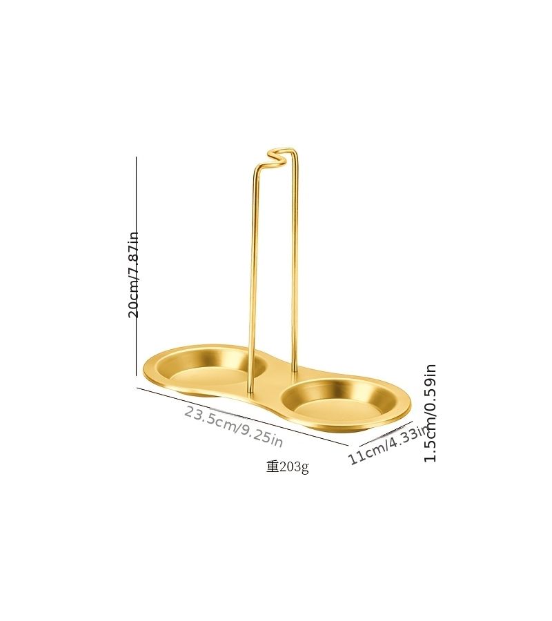 Silvery Stainless Steel Spoon Rest Double Round Draining Stand Keeps Tabletop Clean - Image 3