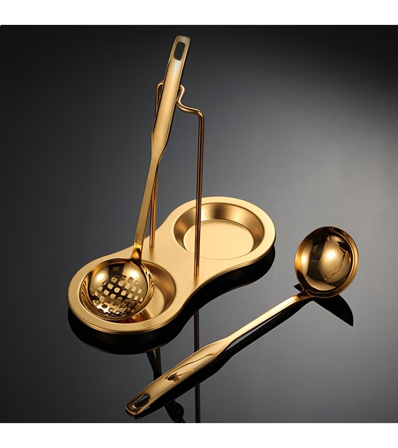 Silvery Stainless Steel Spoon Rest Double Round Draining Stand Keeps Tabletop Clean - Image 5