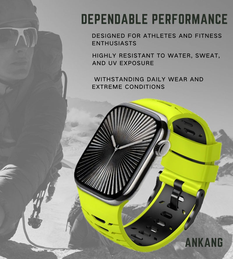 ANKANG Watch Band for Apple Watch Ultra 2 49mm 45mm 44mm 42mm Soft Rubber watch bands for iWatch SE 1 2 Series 4 5 6 7 8 9 for men women Lime Green Black - Image 4