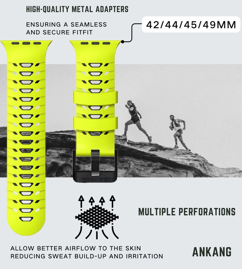 ANKANG Watch Band for Apple Watch Ultra 2 49mm 45mm 44mm 42mm Soft Rubber watch bands for iWatch SE 1 2 Series 4 5 6 7 8 9 for men women Lime Green Black - Image 3