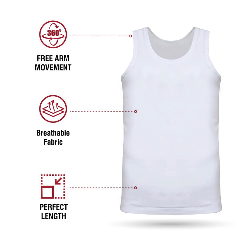 VIP Bonus Junior Kids 100% Cotton Rich Round Neck White Vest for Boys | Sleeveless Baniyans for Kids - Combo Pack - Image 5