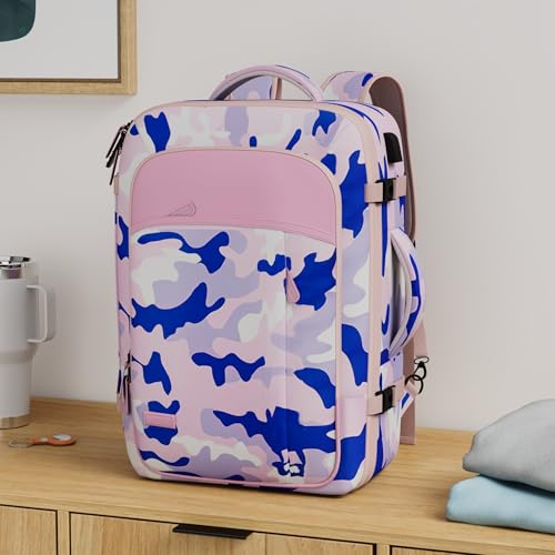 Lumesner Carry on Travel Backpacks, Extra Large 40L Flight Approved for Men & Women,Expandable Suitcase backpack (Camouflage Pink(Backpack With 4 Packing Cubes)) - Image 2