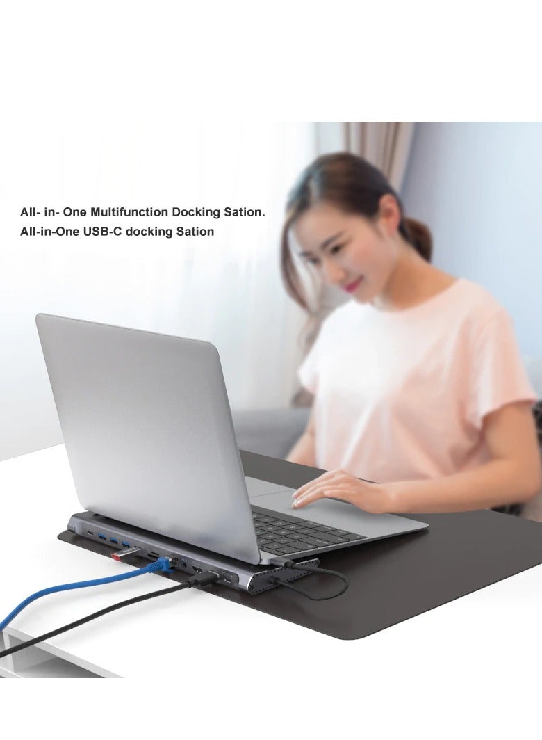 DUSALA 14 In 1 USB C Multi Function Docking Station Laptop Base For Network, 4K Ultra HD, Headphone, Support USB 3.0, SD Card, TF Card  And PD 3.0 - Image 2