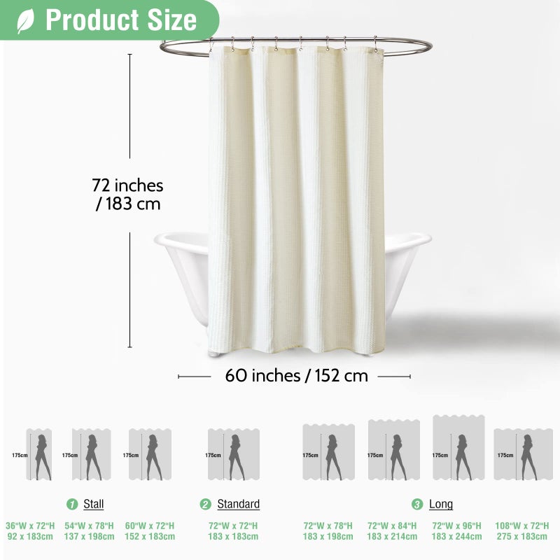 Dynamene 60 inch Stall Shower Curtain - Waffle Weave Heavy Duty Thick Fabric Shower Curtains for Bathroom Weighted Hotel Spa Luxury Cloth Bath Curtain Set with 10 Plastic Hooks 60x72  Ivory - Image 4