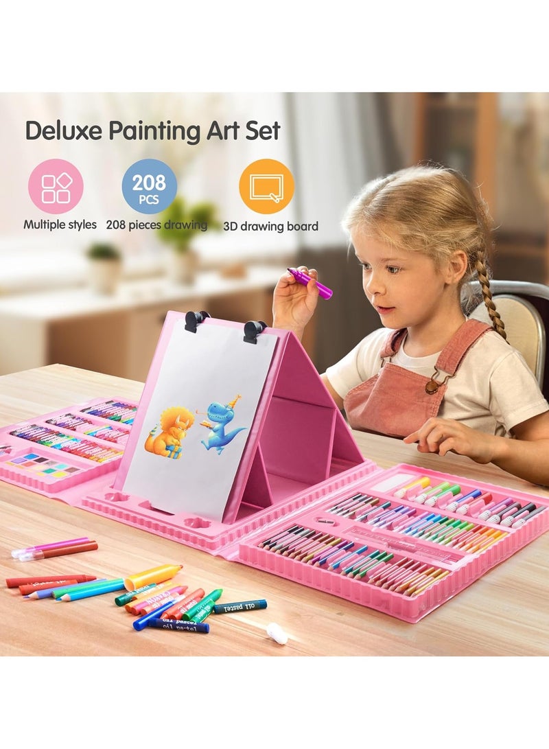 208 PCS Art Supplies Drawing Art Kit for Kids Set with Oil Pastels Crayons,Colored Pencils Paint Brush Watercolor,Great Gift for Kids Teens Boys Girls - Image 2
