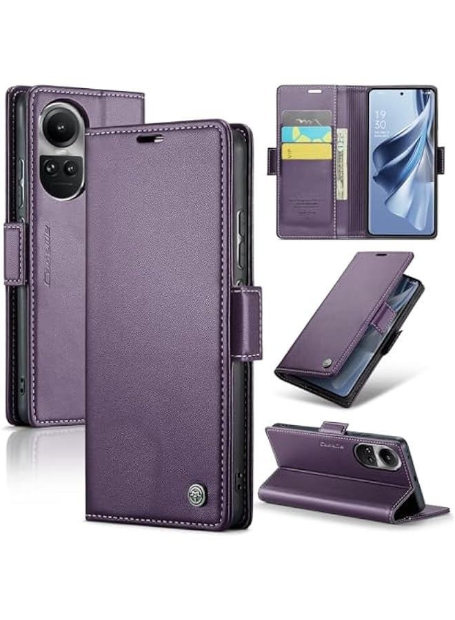 حافظة Oppo Reno 10 5G \/ Oppo Reno 10PRO بجلد قوي وإغلاق مغناطيسي وحجرة للبطاقات ودعامة ومقاومة للصدمات وتغطية قابلة للطي - بنفسجي - Image 1