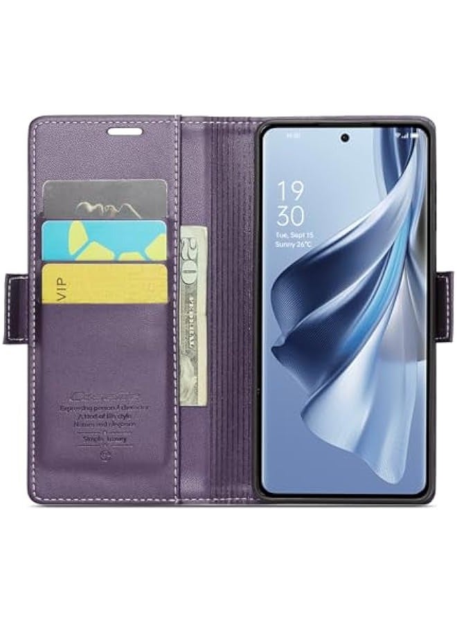 حافظة Oppo Reno 10 5G \/ Oppo Reno 10PRO بجلد قوي وإغلاق مغناطيسي وحجرة للبطاقات ودعامة ومقاومة للصدمات وتغطية قابلة للطي - بنفسجي - Image 2