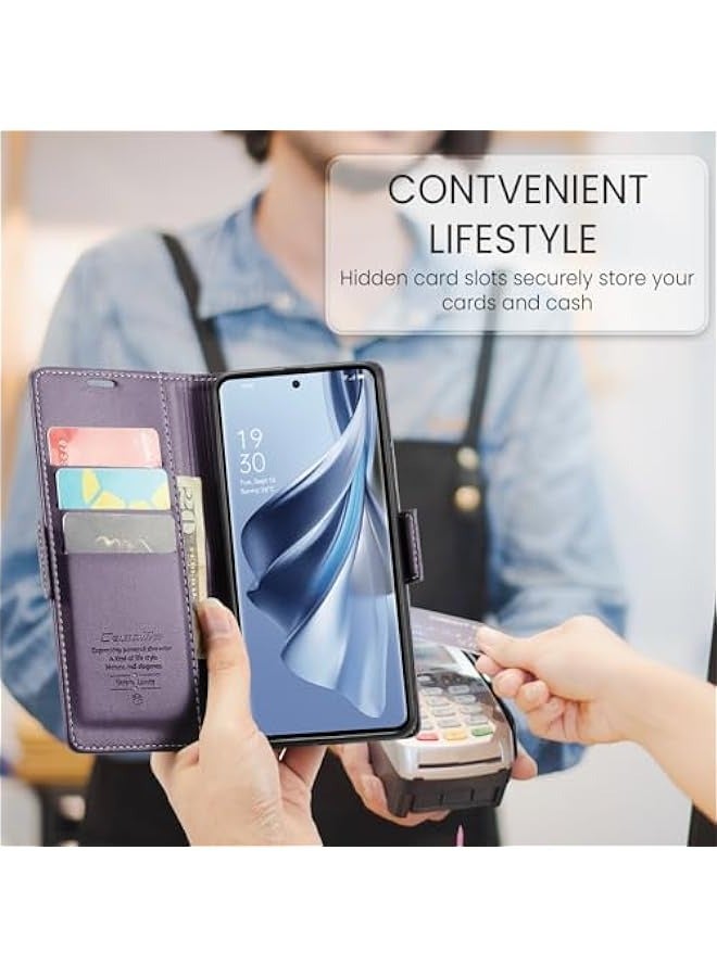حافظة Oppo Reno 10 5G \/ Oppo Reno 10PRO بجلد قوي وإغلاق مغناطيسي وحجرة للبطاقات ودعامة ومقاومة للصدمات وتغطية قابلة للطي - بنفسجي - Image 5