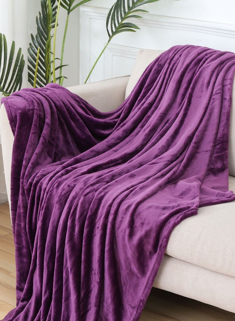 Loquat Solid Color Lightweight Warm Flannel Blanket Coral Velvet Blanket Family Sofa Bedding Fabric Dark Purple 