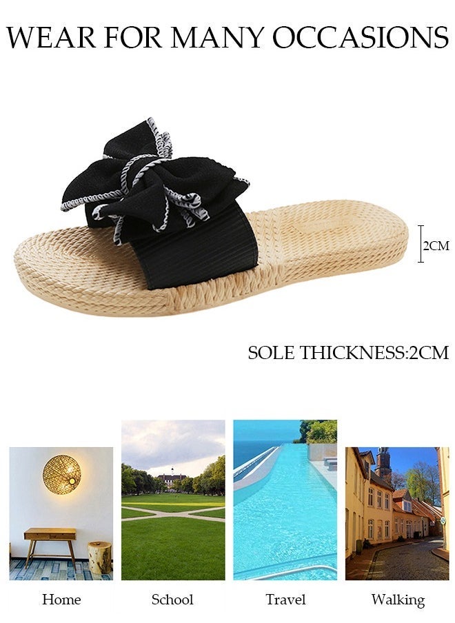 DUNISO Women's Luxuary Bow Tie Flat Slippers Open Round Toe Casual Slides Summer Beach Travel Outdoor Slippers Female Fashion Casual Light Slippers Sandals  - Image 2