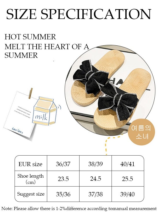 DUNISO Women's Luxuary Bow Tie Flat Slippers Open Round Toe Casual Slides Summer Beach Travel Outdoor Slippers Female Fashion Casual Light Slippers Sandals  - Image 3