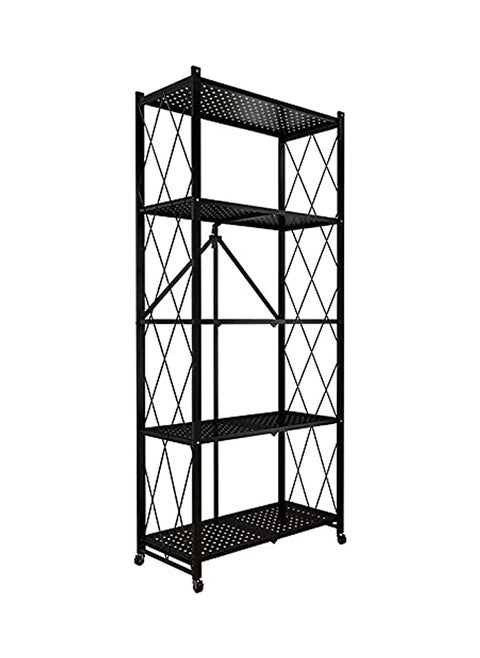 Multi-Shelf Collapsible Organizer Rack On 4'' Wheel Casters Foldable Storage Shelves(5 Shelfs)