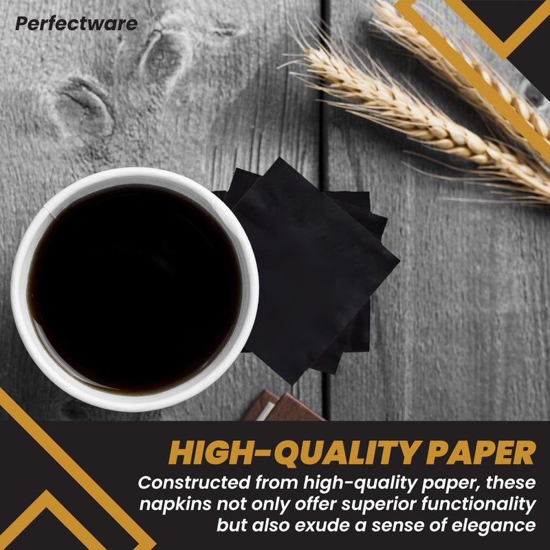 Perfectware 2ply Black Beverage Napkins. 300 Count 2Ply Cocktail Black Napkins. 10 x 10 Black Beverage Napkin. - Image 3