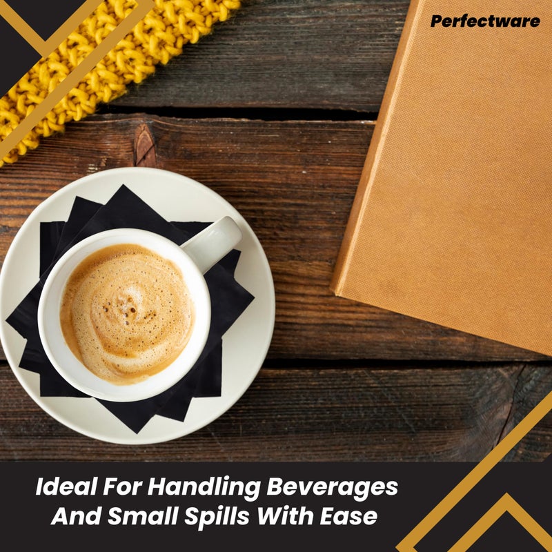 Perfectware 2ply Black Beverage Napkins. 300 Count 2Ply Cocktail Black Napkins. 10 x 10 Black Beverage Napkin. - Image 2